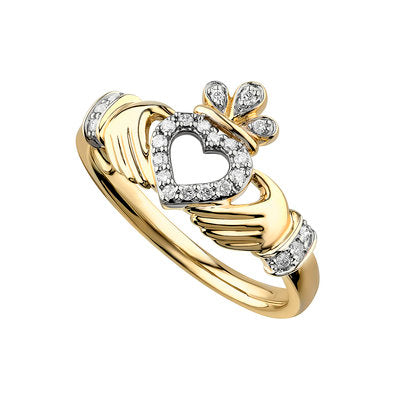 14ct Gold Diamond Open Heart Claddagh Ring