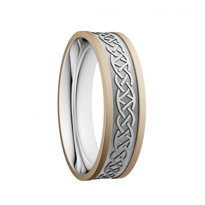 Lovers Knot Wedding Ring with Yellow Rails - Wide