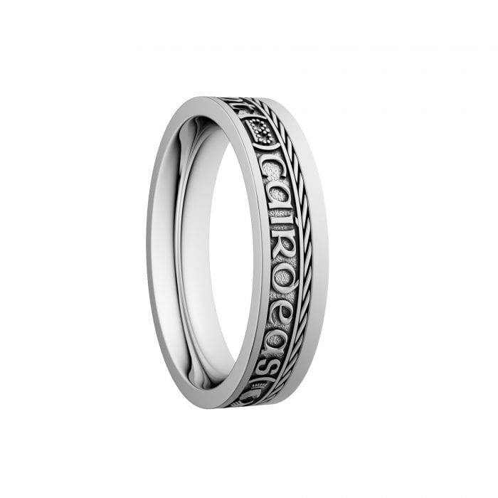 White Gold Grį Dilseacht Cairdeas Wedding Ring - Narrow