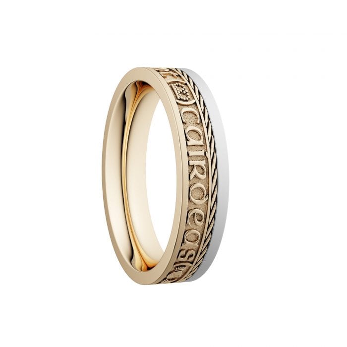 Gra Dilseacht Cairdeas Wedding Ring with White Gold Rail - Narrow