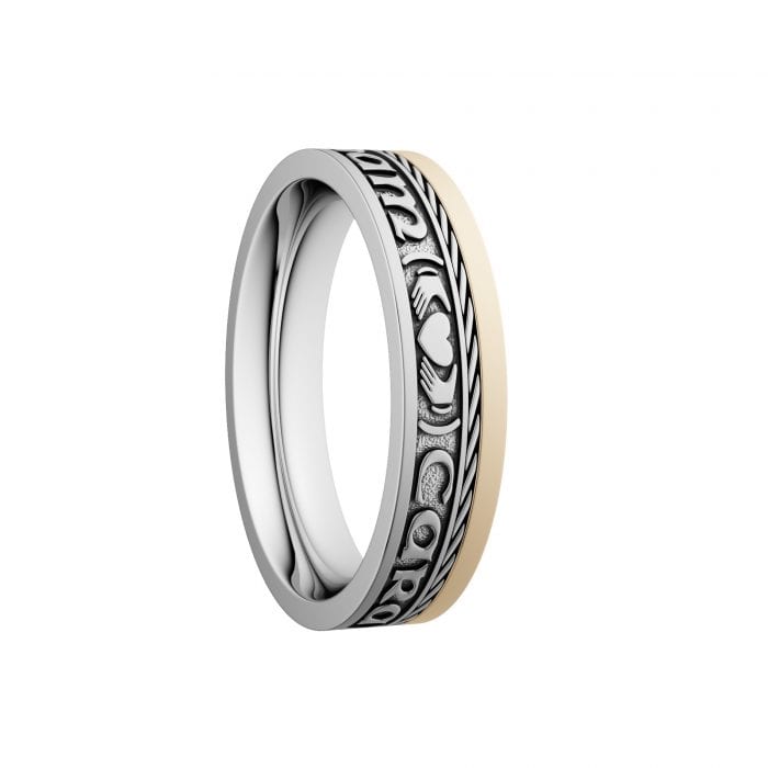 Mo Anam Cara - My Soul Mate Wedding Ring with Yellow Gold Rail - Narrow