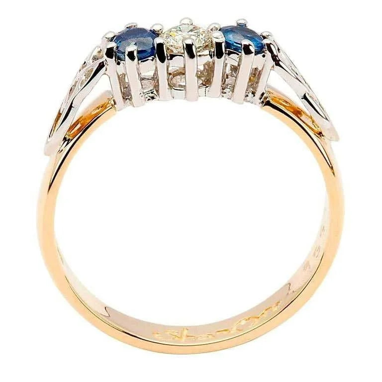 14ct Yellow and White Gold Sapphire and Diamond Ring