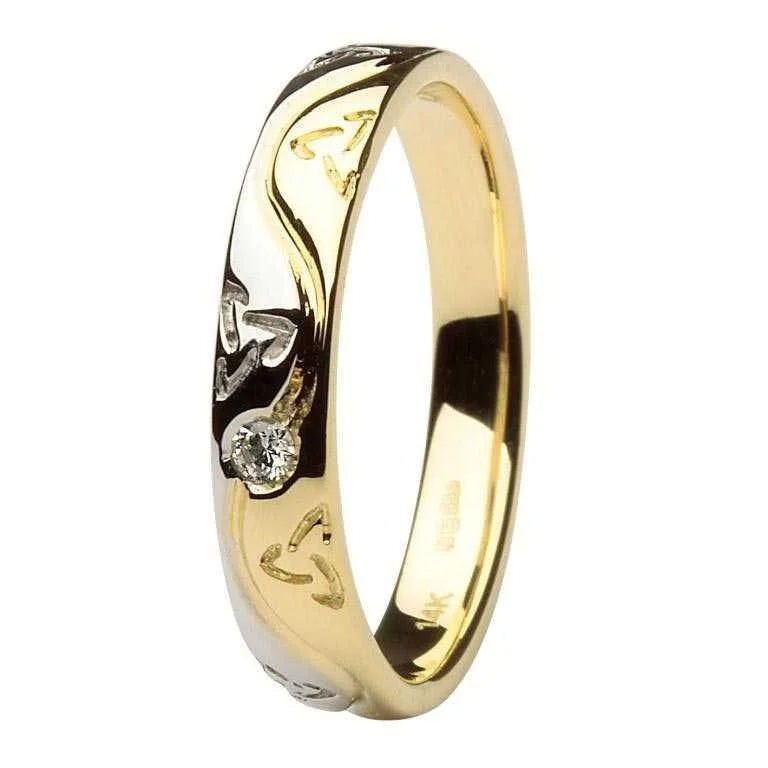 Ladies 14ct Two Tone Gold Diamond Trinity Knot Wedding Ring