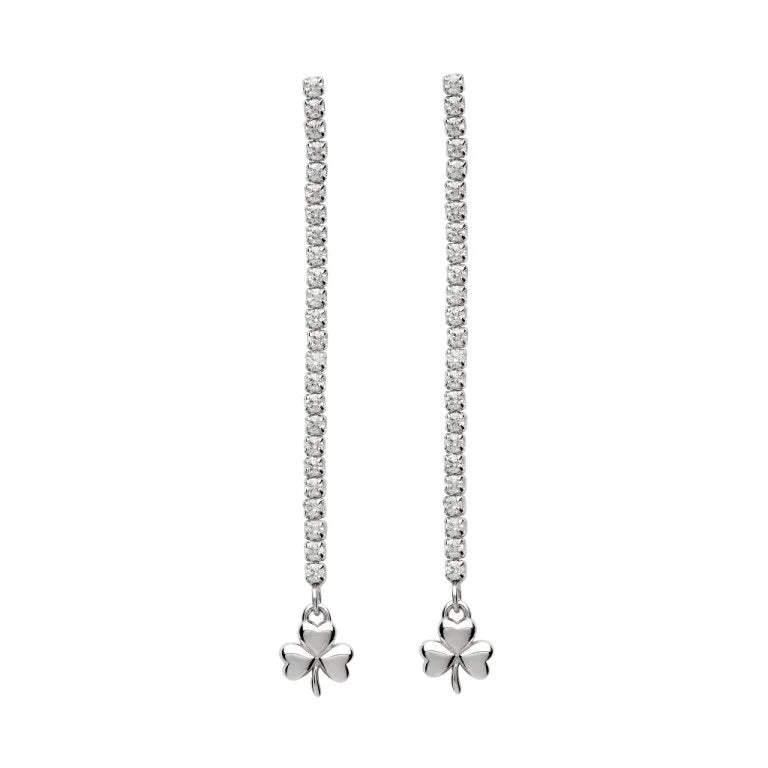 Sterling Silver Shamrock Dangle Drop Earrings