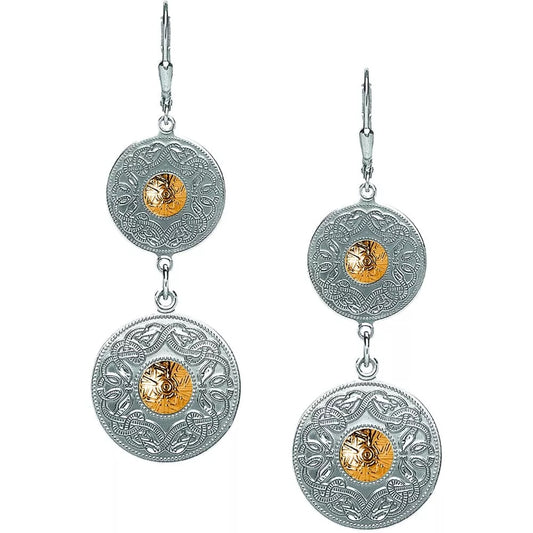 Sterling Silver Celtic Warrior Double Drop Earrings with 18ct Gold Bead