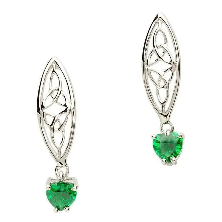 Sterling Silver Green Zirconia Trinity Knot Earrings