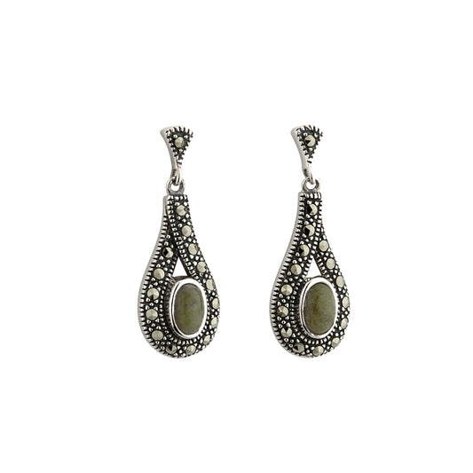 Sterling Silver Connemara Marble & Marcasite Eearrings