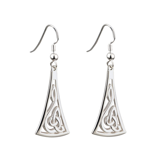 Sterling Silver Long Celtic Drop Earrings