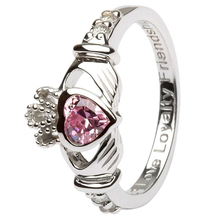 Sterling Silver October Birthstone Claddagh Ring