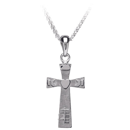 White Gold Ogham and Claddagh Cross Pendant