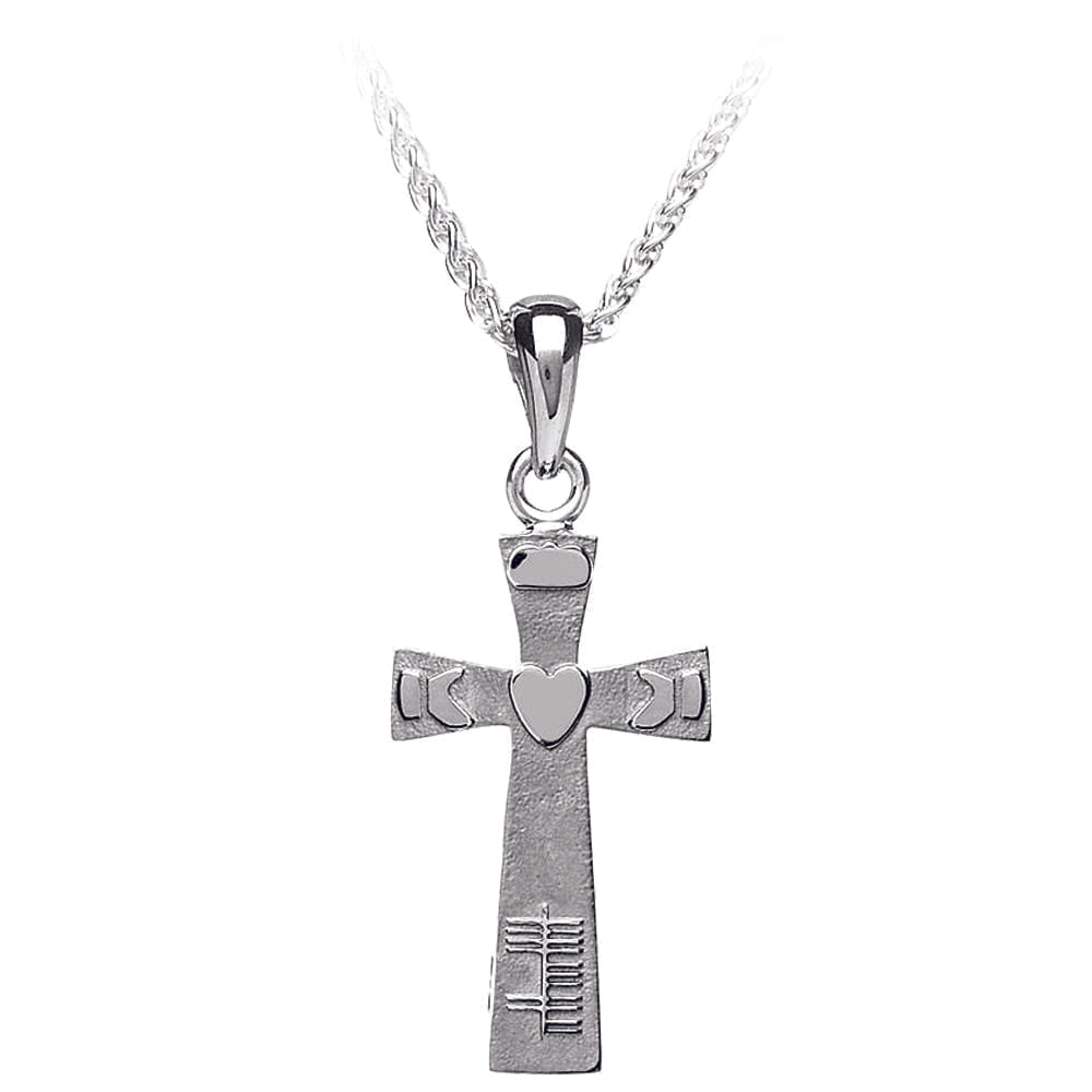 Sterling Silver Ogham and Claddagh Cross Pendant