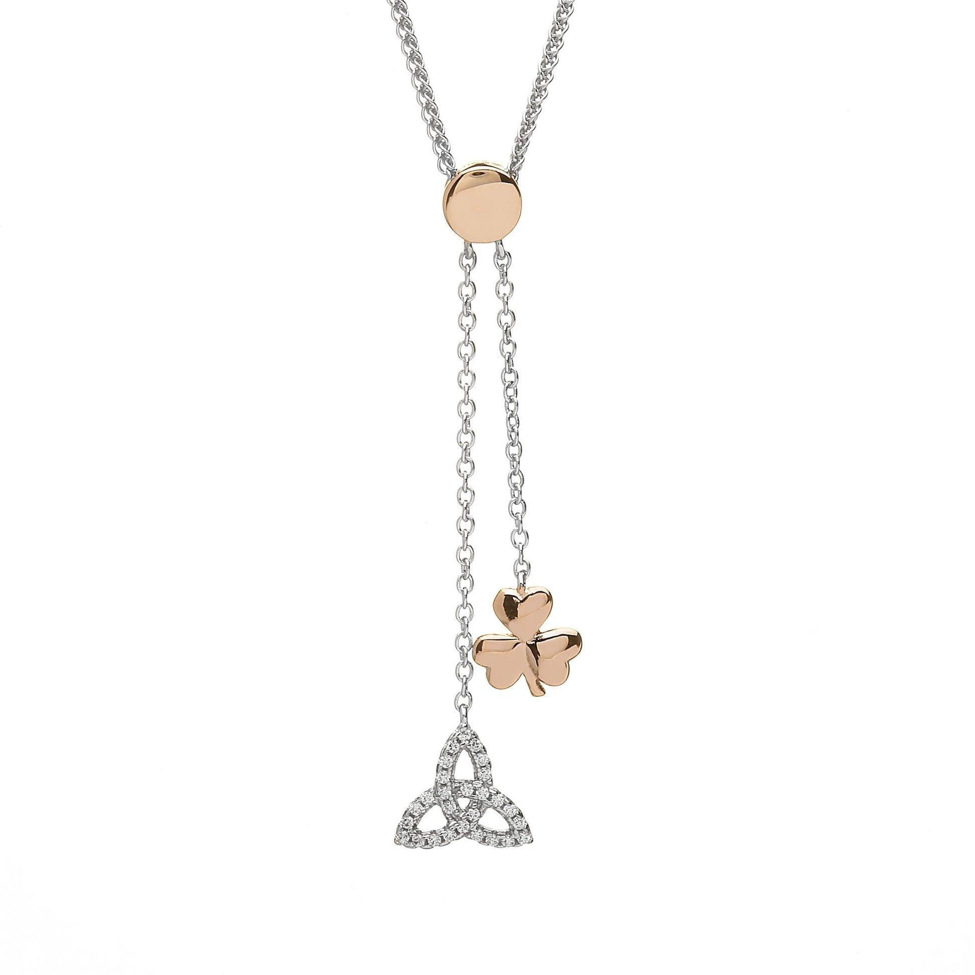 Sterling Silver Trinity Knot and Shamrock Necklace