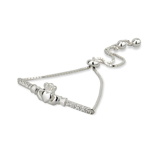 Sterling Silver Cubic Zirconia Claddagh Draw String Bracelet