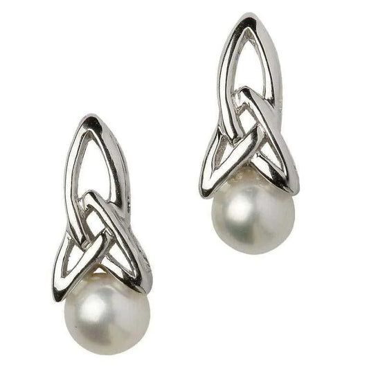 Sterling Silver Trinity Knot Pearl Earrings