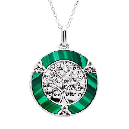 Sterling Silver Malachite Tree of Life Trinity Knot Pendant