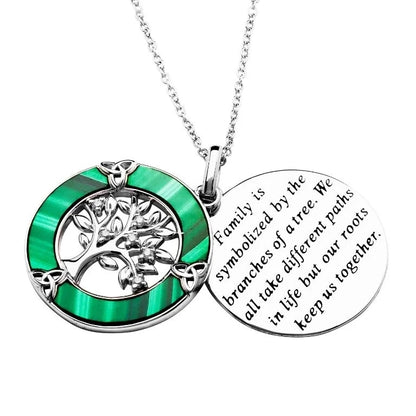 Sterling Silver Malachite Tree of Life Trinity Knot Pendant