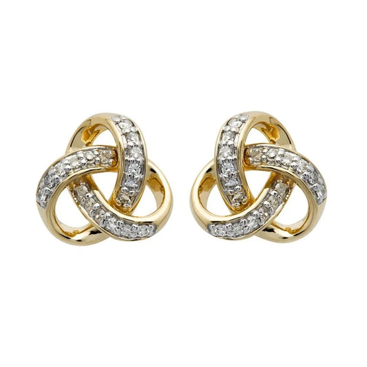 14ct Gold Diamond Set Celtic Knot Stud Earrings