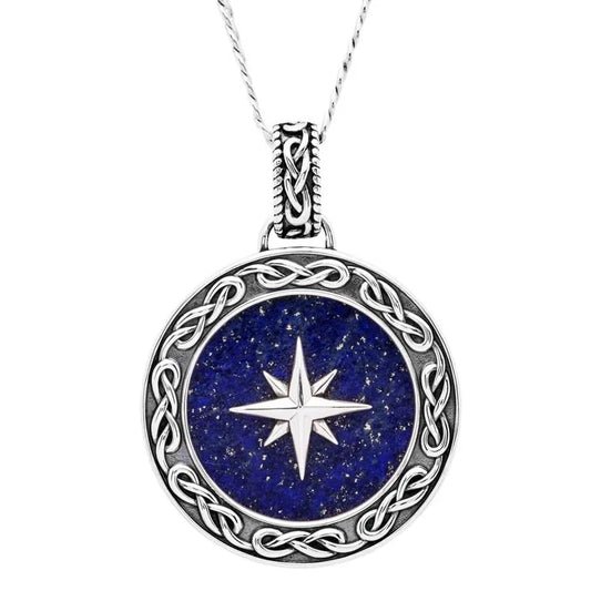 Men's Sterling Silver Celtic Blue Lapis North Star Pendant