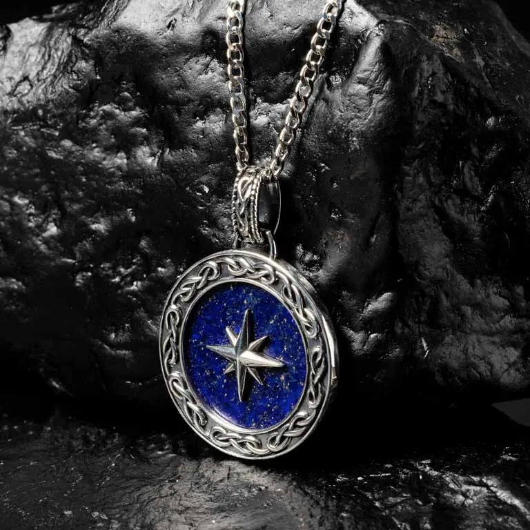 Men's Sterling Silver Celtic Blue Lapis North Star Pendant