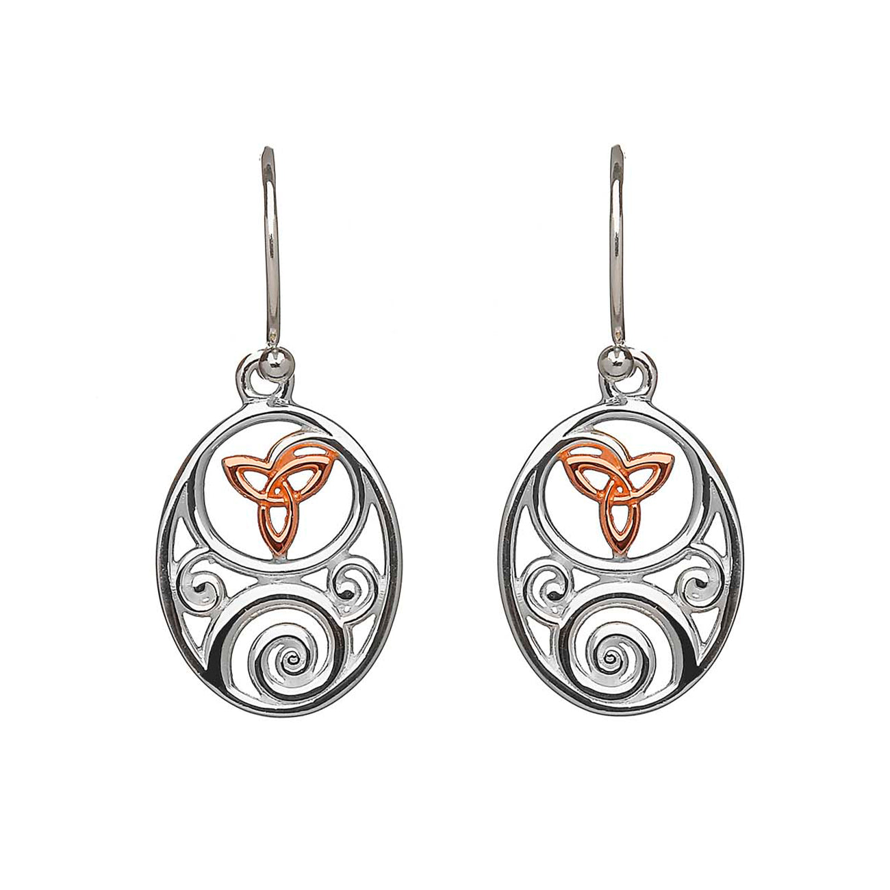 Sterling Silver and Rose Gold Celtic Trinity Knot Earrings