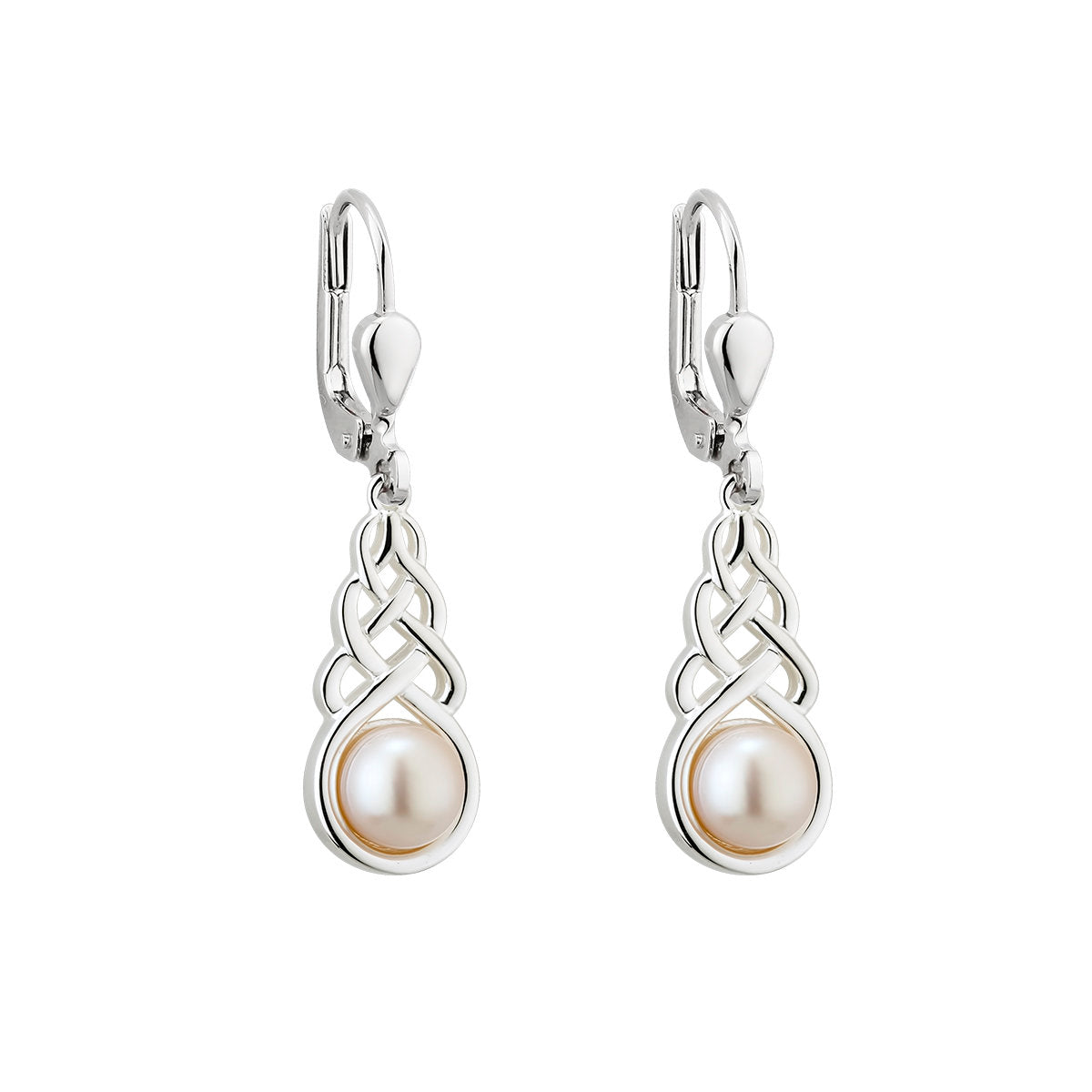 Sterling Silver Freshwater Pearl Celtic Drop Earrings