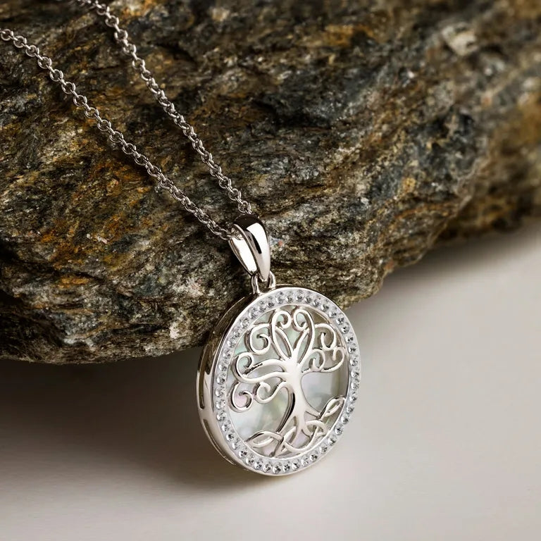 Sterling Silver Mother of Pearl Tree of Life Medallion Pendant