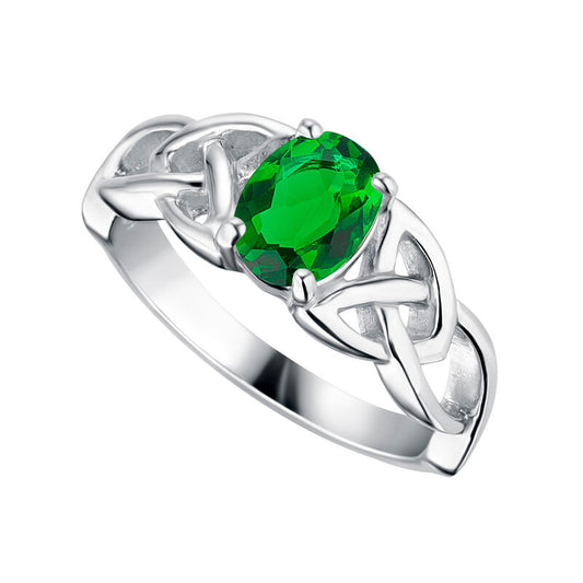 Sterling Silver Green Crystal Trinity Knot Ring