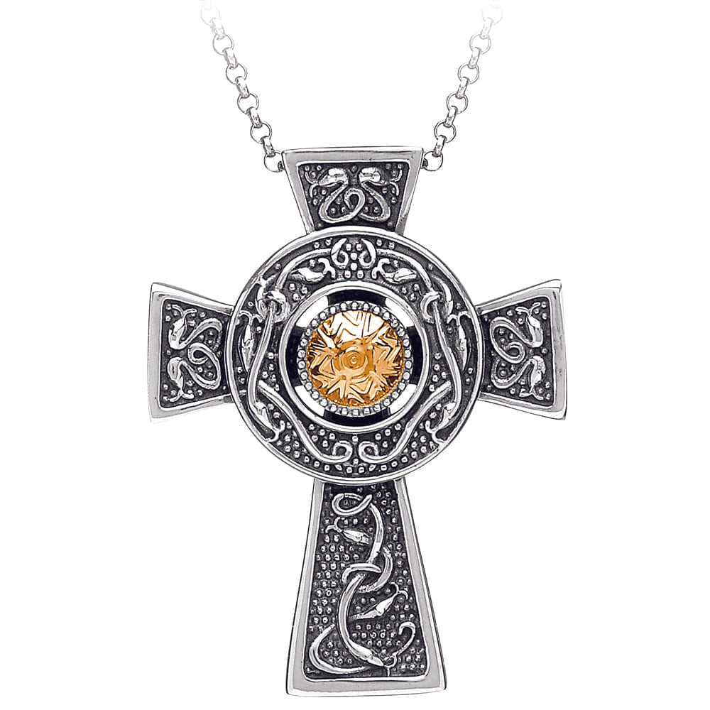 Sterling Silver Wood Quay Celtic Cross with 18ct Gold Bead - Large