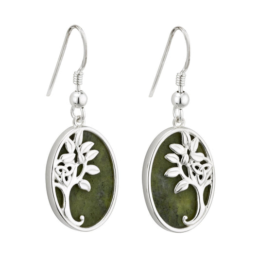 Sterling Silver Connemara Marble Tree of Life Drop Earrings