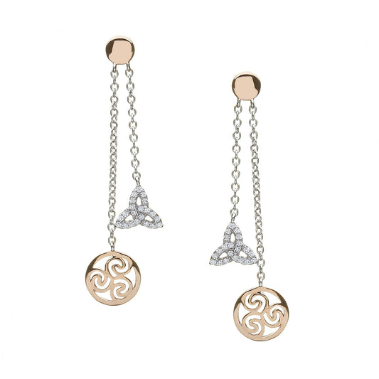 Sterling Silver and Rose Gold Plated Trinity Knot and Spiral Earrings
