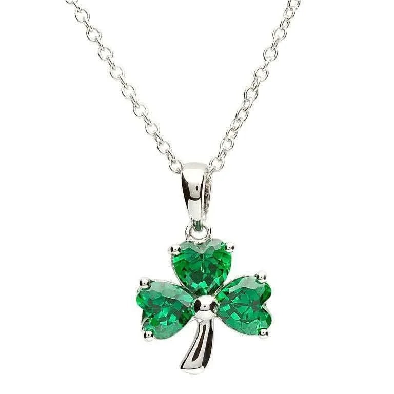 Sterling Silver Green Cubic Zirconia Shamrock Pendant