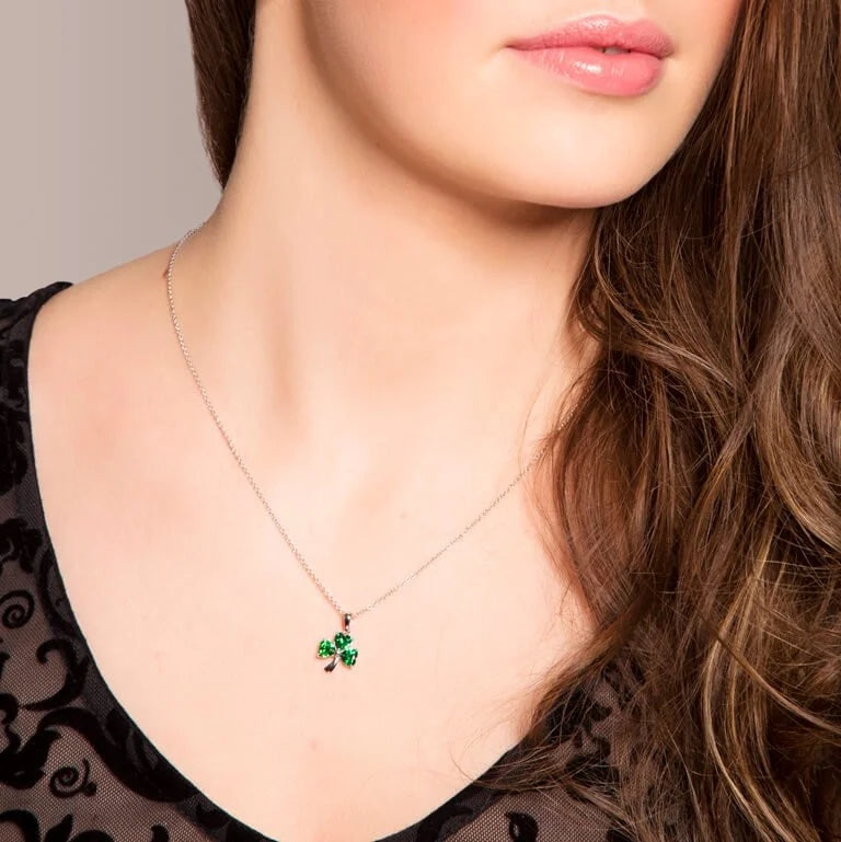 Sterling Silver Green Cubic Zirconia Shamrock Pendant