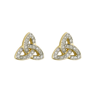 14ct Yellow Gold Micro Diamond Trinity Knot Stud Earrings