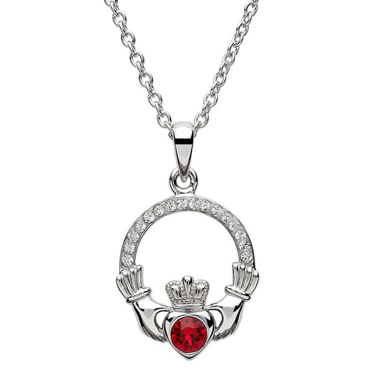 Sterling Silver Claddagh July Birthstone Pendant with Swarovski Crystals