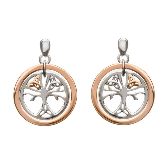 Sterling Silver and Rose Gold Celtic Tree of Life Earrings