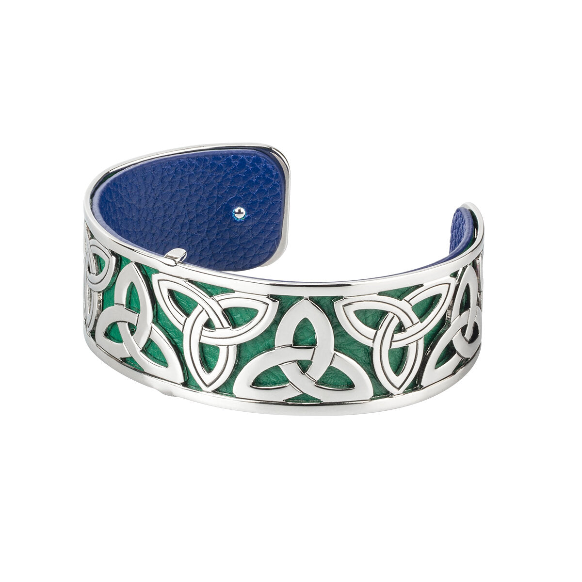 Rhodium plated Trinity Knot Leather Cuff Bangle