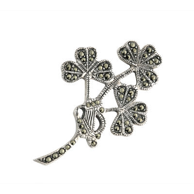 Sterling Silver Marcasite Shamrock Brooch