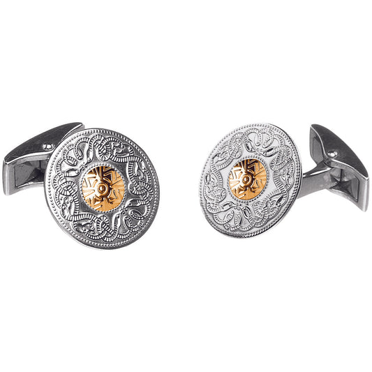 Sterling Silver Celtic Warrior Cufflinks with 14ct Gold Bead - Small