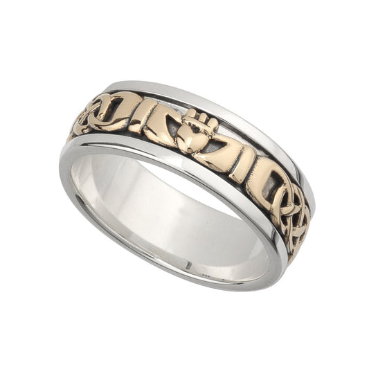 Men's Sterling Silver & 10ct Gold Claddagh Ring
