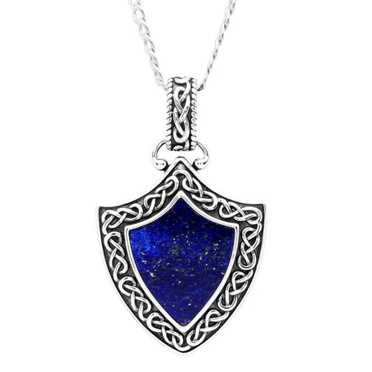 Men's Sterling Silver Celtic Blue Lapis Shield Pendant