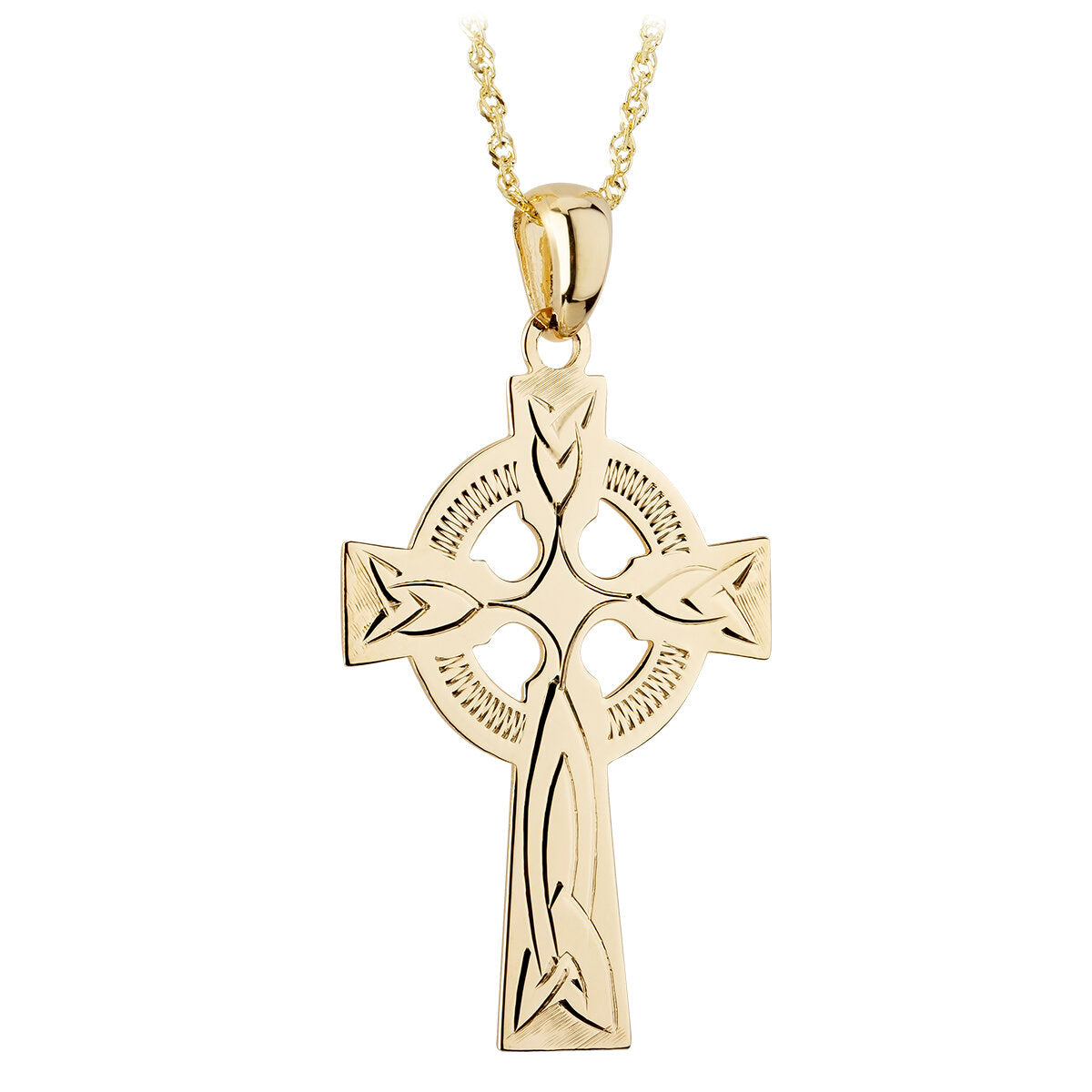 14ct Yellow Gold Hand Engraved Celtic Cross