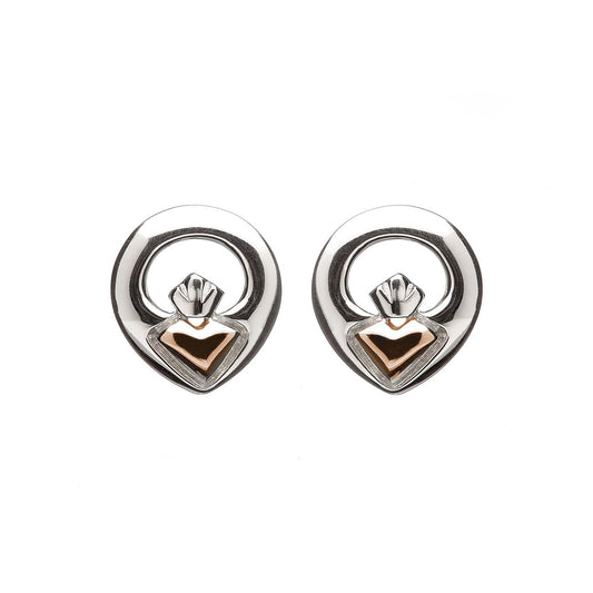 Sterling Silver and Rose Gold Claddagh Stud Earrings
