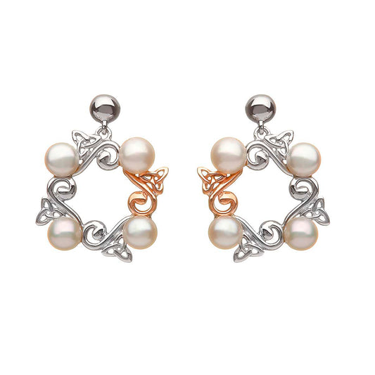 Sterling Silver and Rose Gold Celtic Pearl Earrings