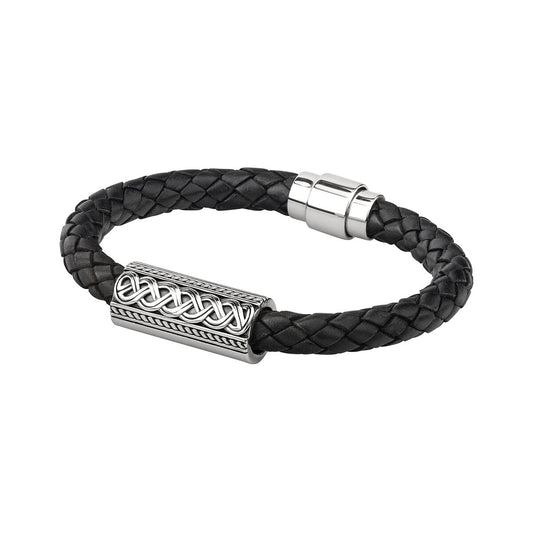 Men's Sterling Silver Celtic Knot Leather Bracelet