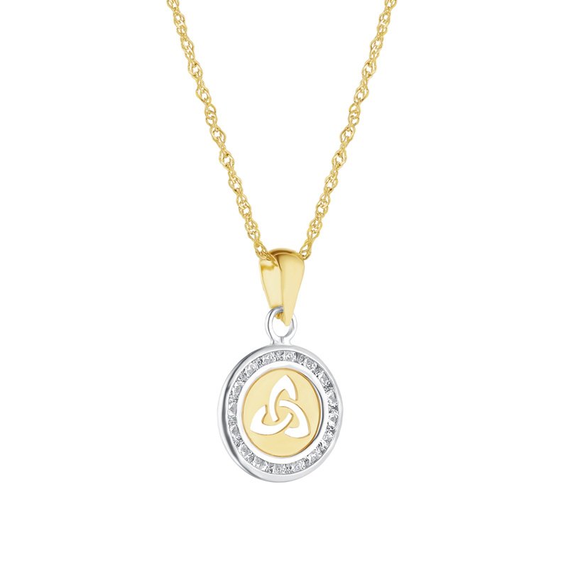 10ct Yellow and White Gold Round Cubic Zirconia Trinity Knot Pendant