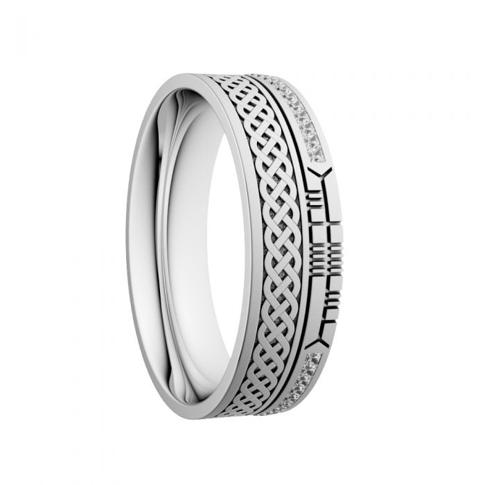 White Gold Diamond Celtic Knot Ogham Wedding Ring