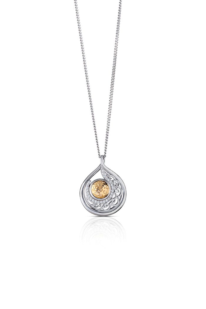 Sterling Silver Solstice Teardrop Pendant with 18ct Gold Bead