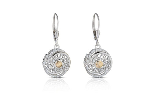 Sterling Silver Solstice Swirl Earrings with 18ct Gold Bead