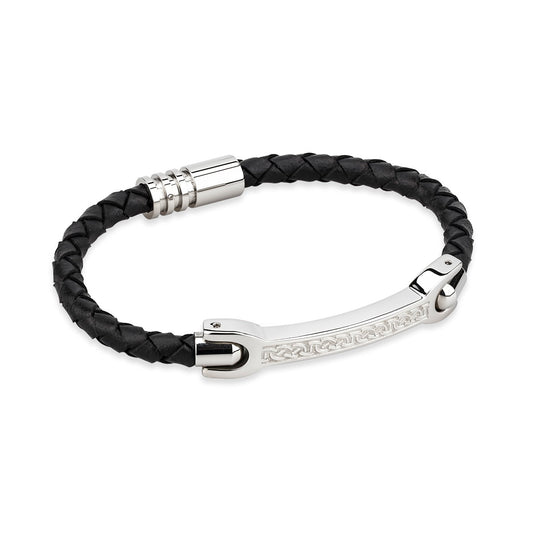 Men's Steel Celtic Leather Bracelet