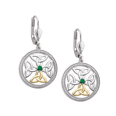 Sterling Silver and 10ct Gold Emerald Celtic Knot Earrings